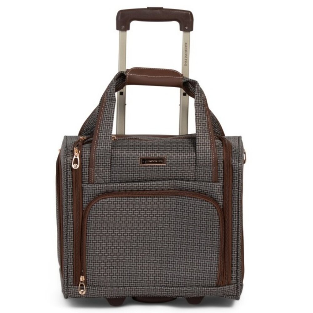 London Fog Under the Seat Carryon Sheffield Roller Bag Brown 15IN Small Suitcase